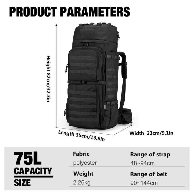 Mardingtop 75L Molle Hiking Internal Frame Backpacks with Rain Cover for Camping,Backpacking,Travelling(Black) - Image 2